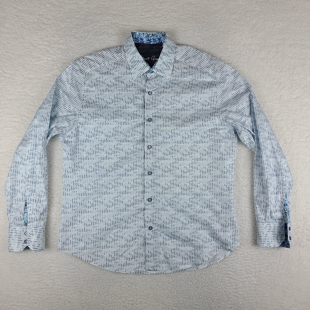 Robert Graham Dress Shirt Mens Medium Blue White Preppy Clubbing Button Up